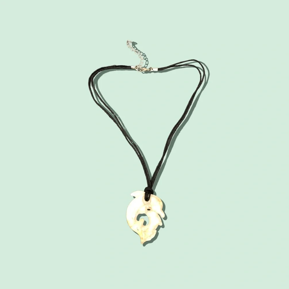Intertwined Dolphin Pendant Necklace with Black Chord Cream - Picture 5 of 6